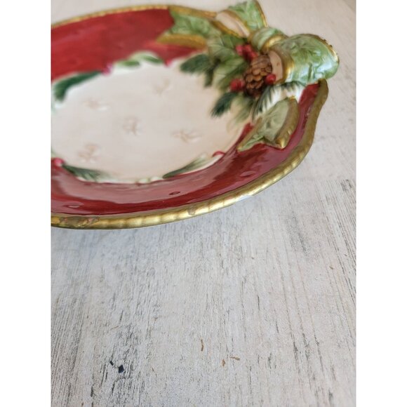 Fitz Floyd seasons plate red rimmed pine cone home decor - Picture 3 of 6